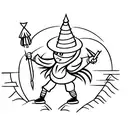 Stick man hiking wearing a wizard  hat tattoo design idea