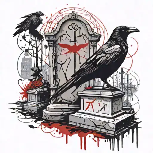 A gravestone with a crow in a sf movie setting tattoo design idea