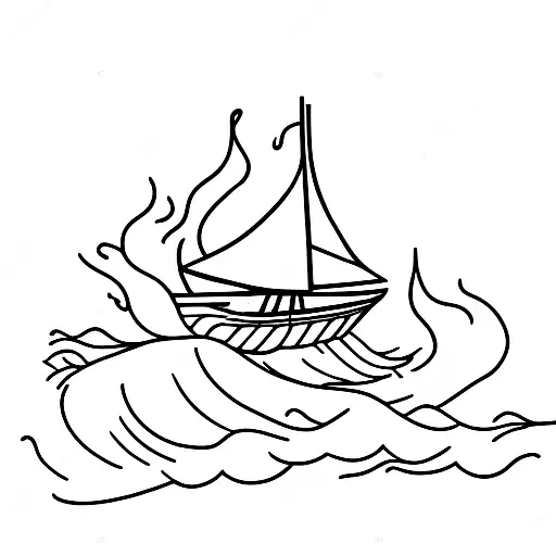 Boat in fire while cruising the sea tattoo design idea