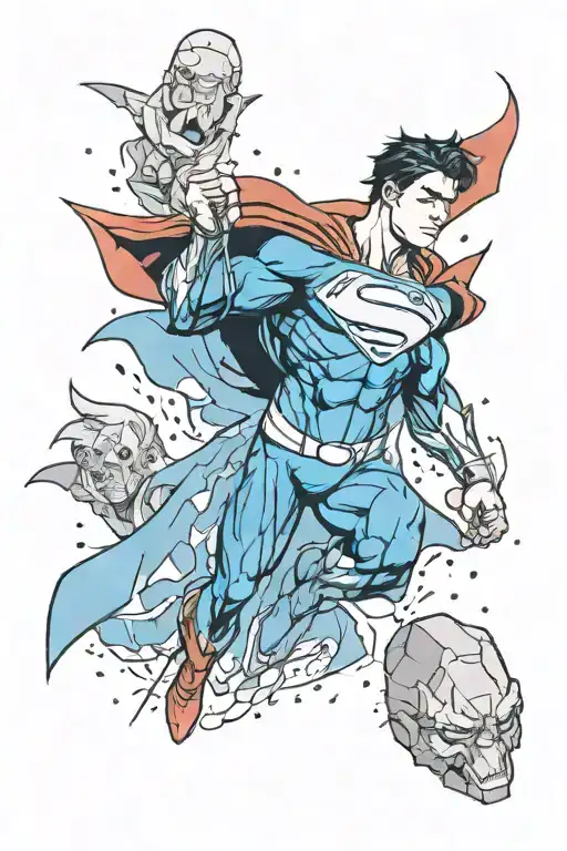 Something that says superhuman like omni man or superman but with a tribute like appearance towards how they see humans tattoo design idea