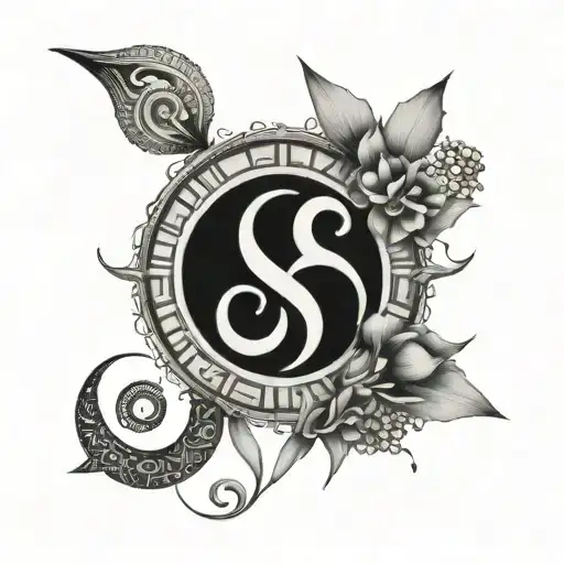 A tattoo design of three ancient Greek symbols, each representing one of your sisters, intertwined in a stylized and abstract way tattoo design idea