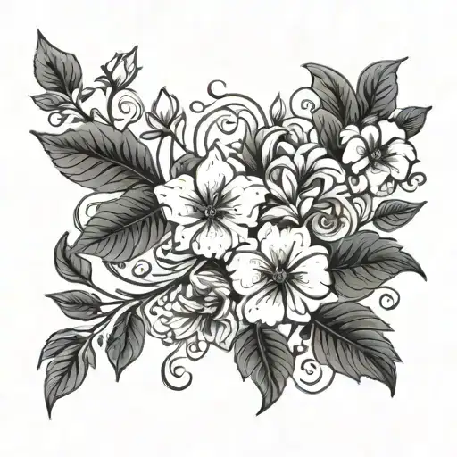 "Alicia" pretty flowers and vines tattoo design idea