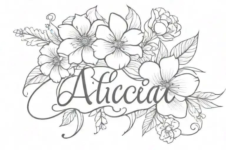 the name "alicia" with pretty flowers   tattoo design idea