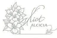 the name "alicia" with pretty flowers intertwined tattoo design idea