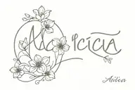 the name "alicia" with pretty flowers intertwined tattoo design idea