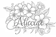the name "alicia" with pretty flowers   tattoo design idea