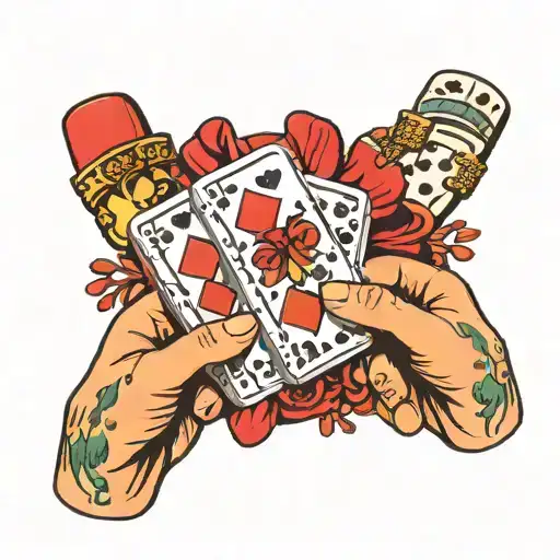 double six domino with cartoon hands holding tattoo design idea