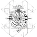 A minimalist tattoo of the TARDIS from Doctor Who surrounded by philosophical quotes tattoo design idea