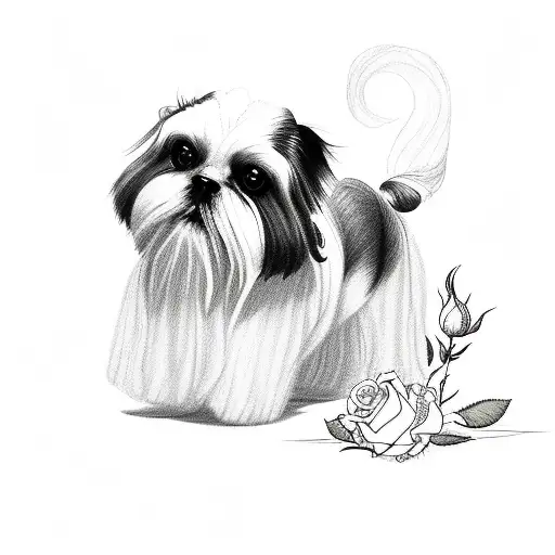shih tzu with rose tattoo design idea
