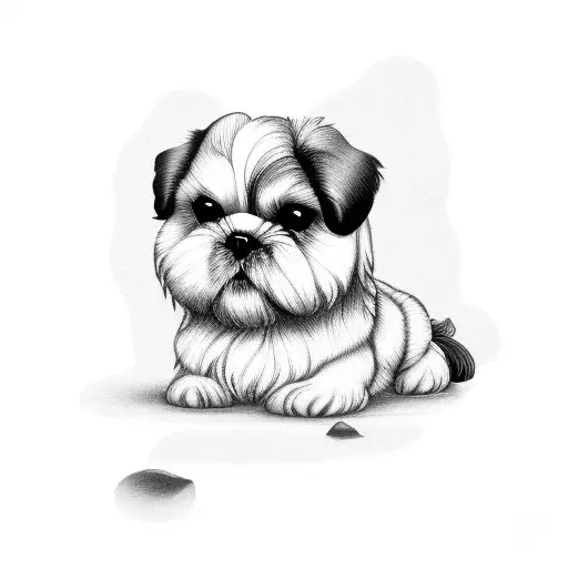shih tzu lying on a rose tattoo design idea