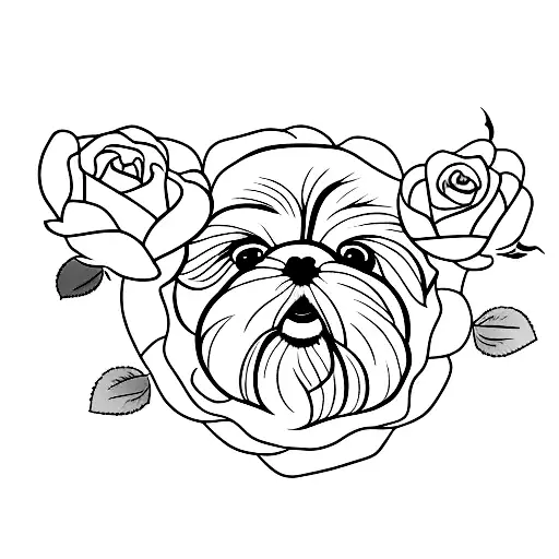 shih tzu with rose tattoo design idea