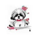 shih tzu lying on a rose tattoo design idea