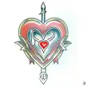 heart with dagger through it and ribbon around it with space for 2 names tattoo design idea