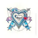 heart with dagger through it and ribbon around it with space for 2 names tattoo design idea