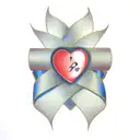 heart with dagger through it and ribbon around it with space for 2 names tattoo design idea