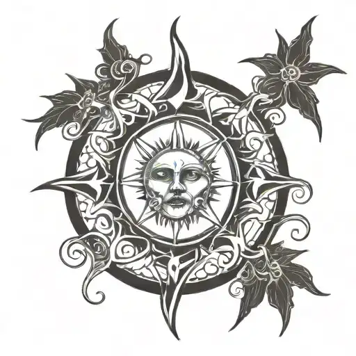 gothic sun without face tattoo design idea