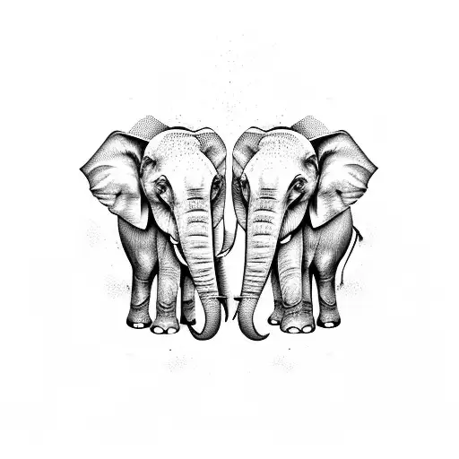 Two elephants facing eachother touching foreheads tattoo design idea