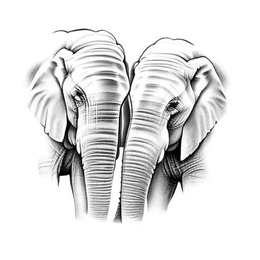 Two elephants facing eachother touching foreheads tattoo design idea
