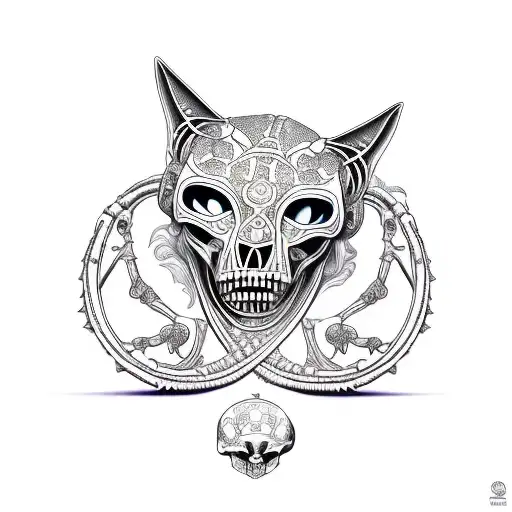 gemini zodiac sign in the form of skeletal cats  tattoo design idea
