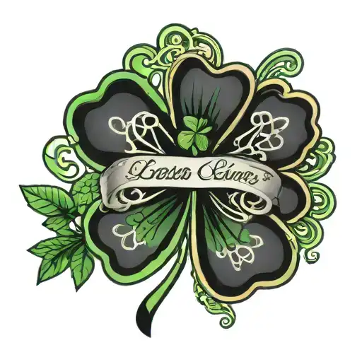 4 leaf clover and banner script tattoo tattoo design idea