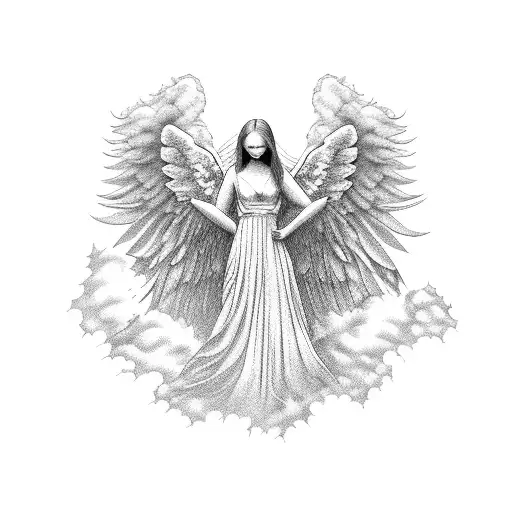 angel around clouds tattoo design idea