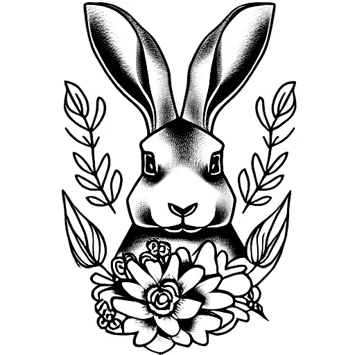 a rabbit's head with deer antlers is surrounded by flowers and the inscription "fallen rabbit" tattoo design idea