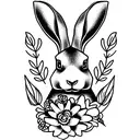 a rabbit's head with deer antlers is surrounded by flowers and the inscription "fallen rabbit" tattoo design idea