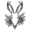 a rabbit's head with deer antlers is surrounded by flowers and the inscription "fallen rabbit" tattoo design idea