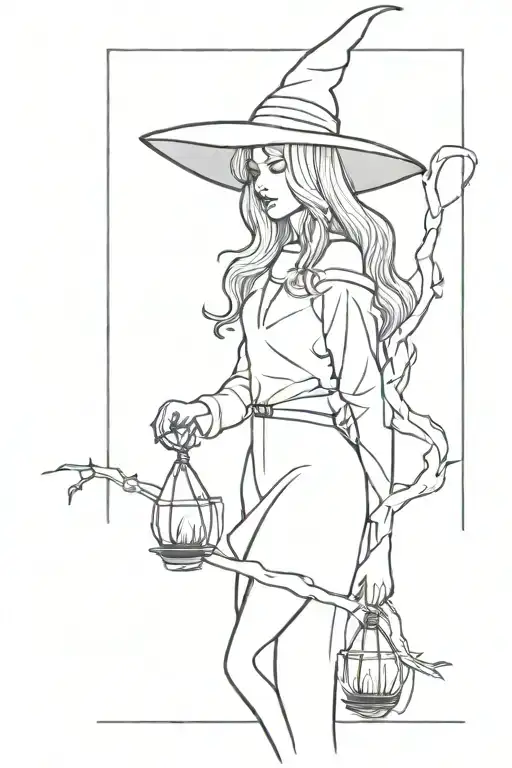 Witchy line art sleeve tattoo design idea