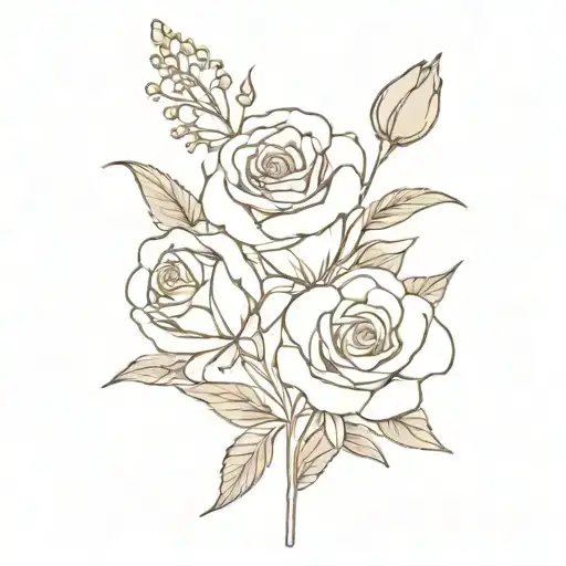 Bouquet of Carnation, Rose and Larkspur flower tattoo design idea