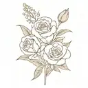 Bouquet of Carnation, Rose and Larkspur flower tattoo design idea