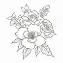 Bouquet of Carnation, Rose and Larkspur flower tattoo design idea