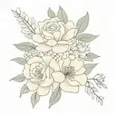 Bouquet of Carnation, Rose and Larkspur flower tattoo design idea