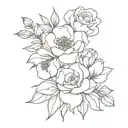 Bouquet of Carnation, Rose and Larkspur flower tattoo design idea