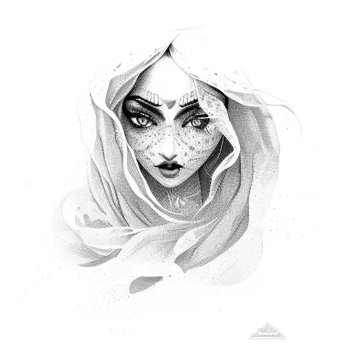 Indian Girl, Red Rose, Wild Horse tattoo design idea