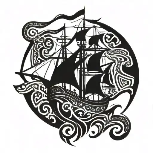 beast ship sailing tattoo design idea