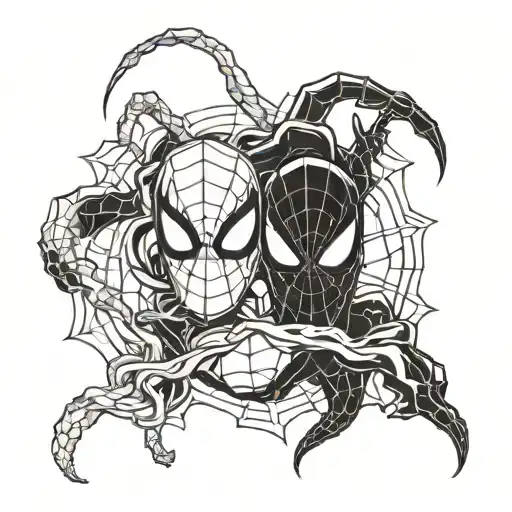 A tactical spider-man and venom crossover design tattoo design idea