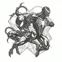 A tactical spider-man and venom crossover design tattoo design idea