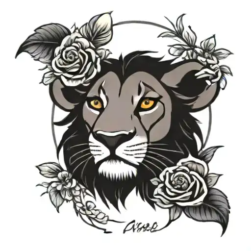 scar from lion king and seductive flowers surrounding tattoo design idea