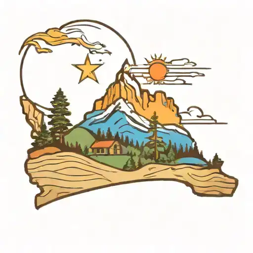 outline of the state of North Carolina with mountains on one side and the beach on the other tattoo design idea