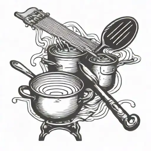 Incorporate a musical staff with cooking utensils as notes, symbolizing the harmony between music and cooking tattoo design idea