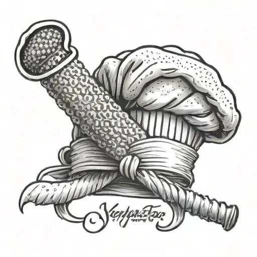 Design a tattoo of a chef's hat with karate belts wrapped around it, representing the client's dedication to both cooking and karate tattoo design idea