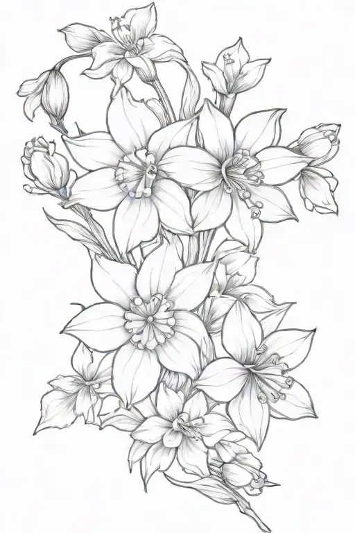 daffodil and cherry blossom flowers tattoo design idea