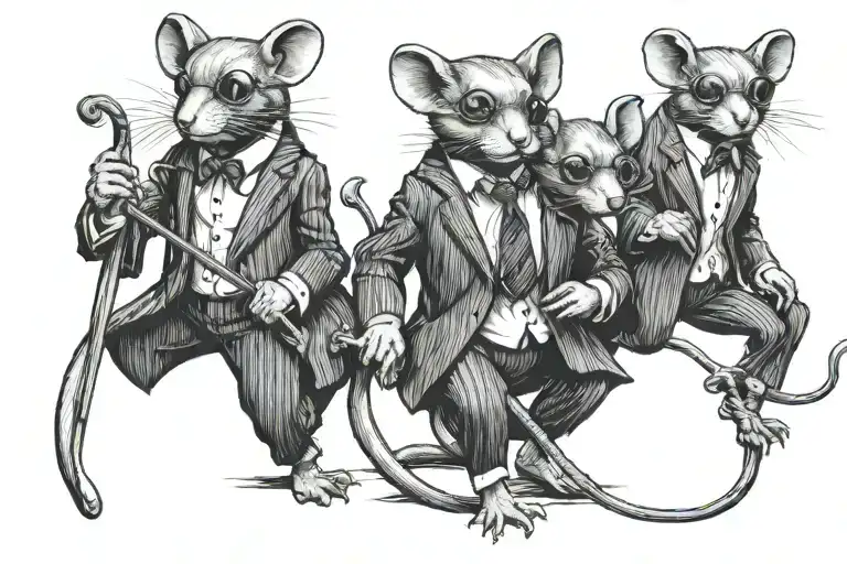 3 blind mice that are pimps with pinstripe suits and canes  tattoo design idea
