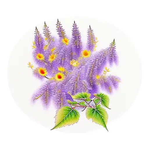 wisteria mixed with sunflowers and cherry blossoms tattoo design idea