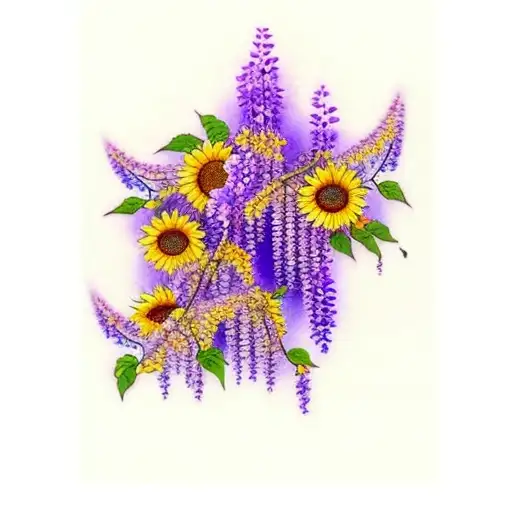 wisteria mixed with sunflowers and cherry blossoms tattoo design idea