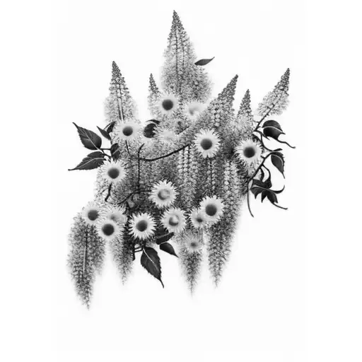 wisteria mixed with sunflowers and cherry blossoms tattoo design idea