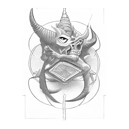 God and the devil are playing cards. Human souls are at stake. tattoo design idea