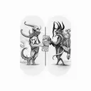 God and the devil are playing cards. Human souls are at stake. tattoo design idea