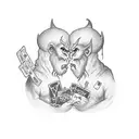 God and the devil are playing cards. Human souls are at stake. tattoo design idea